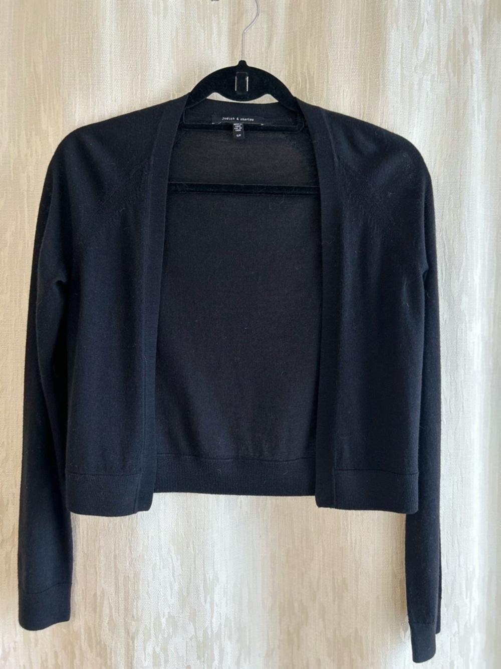Judith & Charles Black Merino Wool Cropped Bolero Cardigan Shrug - Small